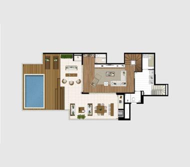 Perspectiva planta duplex superior 300M2