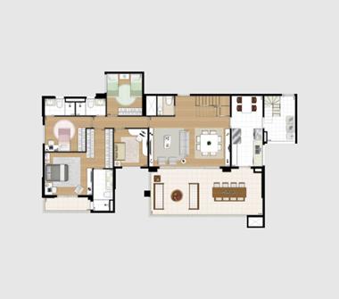 Perspectiva planta duplex inferior 357M2