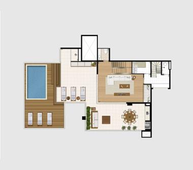 Perspectiva planta duplex superior 357M2