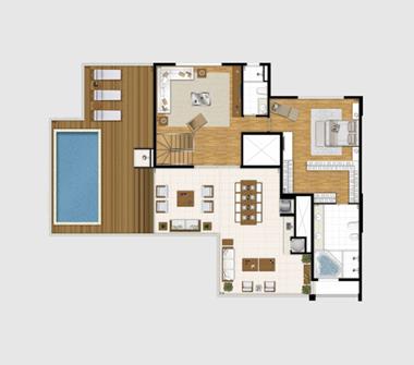 Perspectiva planta duplex superior 428M2