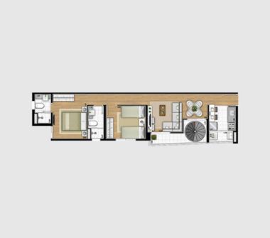 Perspectiva planta duplex inferior 85M2