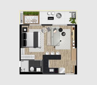 Perspectiva planta apartamento 40M2