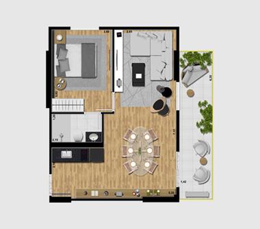 Perspectiva planta apartamento 51M2