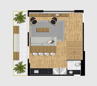 Perspectiva pavimento inferior duplex 92M2