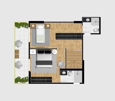 Perspectiva pavimento superior duplex 92M2