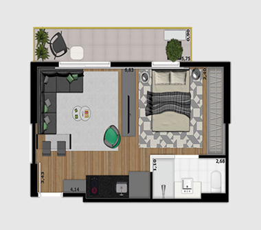 Perspectiva planta apartamento 32M2