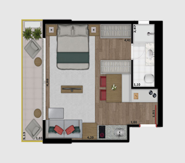 Perspectiva planta apartamento 35M2