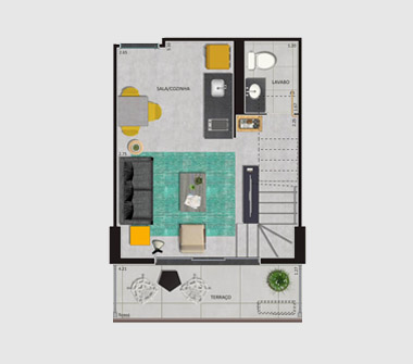 Perspectiva planta duplex inferior 45M2