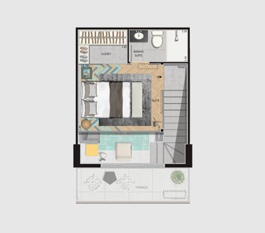 Perspectiva planta duplex superior 45M2