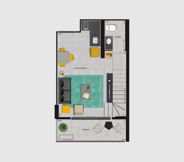 Perspectiva planta duplex inferior 48M2