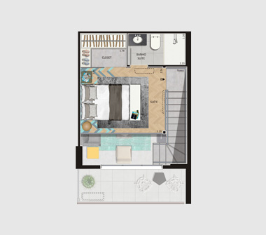 Perspectiva planta duplex superior 48M2