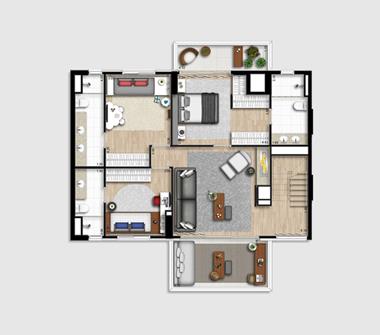 Perspectiva planta duplex 205M2