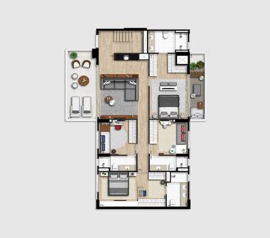 Perspectiva planta inferior duplex 285M2