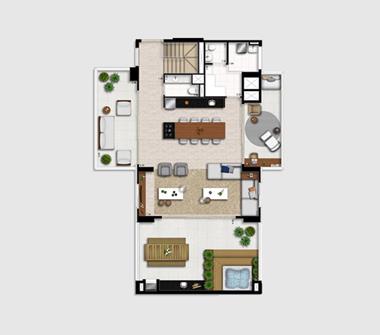 Perspectiva planta superior duplex 285M2