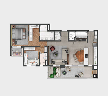 Planta 1 dorm 127m²