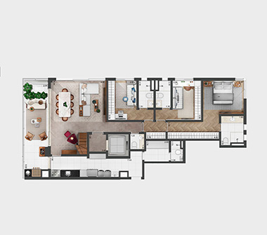 Planta cobertura inferior 2 dorm 276m²