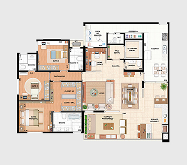 Planta 4 dorms ou 3 suítes 178M2