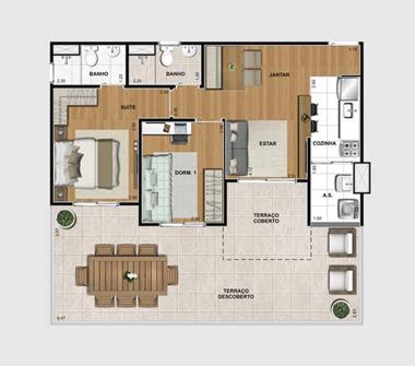 Perspectiva planta duplex inferior 113M2