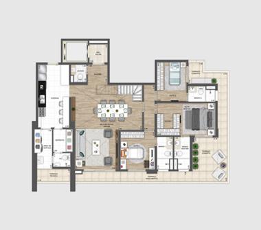 Perspectiva planta duplex inferior 307M2