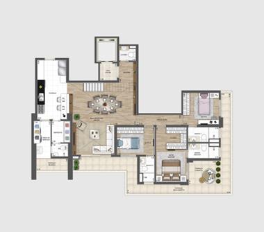 Perspectiva planta duplex inferior 308M2