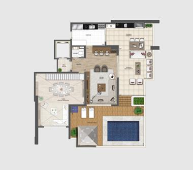 Perspectiva planta duplex superior 308M2