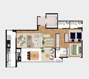 Planta 3dorms 100m²