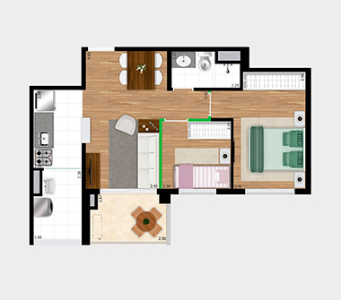 Perspectiva planta 2 dorms