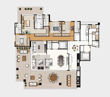 Perspectiva planta 332M2 decorado