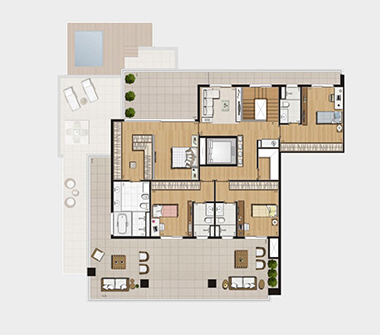 Perspectiva planta duplex superior 581M2