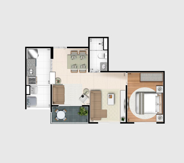 Perspectiva planta 45M2 ampliado