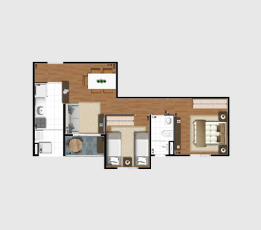 Perspectiva planta 52M2 2 dorms