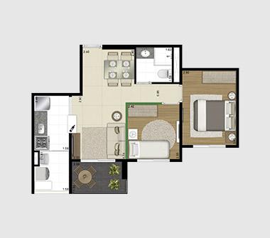 Perspectiva planta 49M2 2 dorms