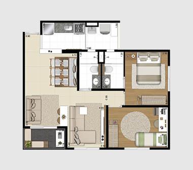 Perspectiva planta 62M2 ampliado