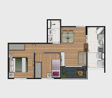 Planta 2 dorms 45m²