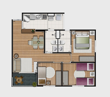 Planta 3 dorms 59m²