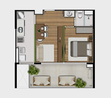 Planta 1 dorm 49m²