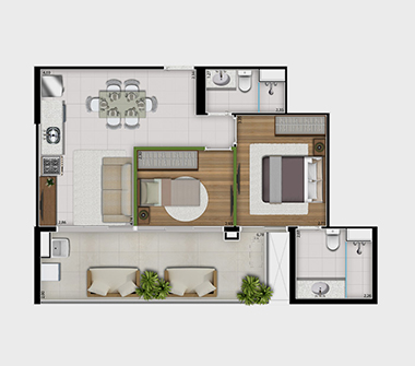 Planta 2 dorm 64m²