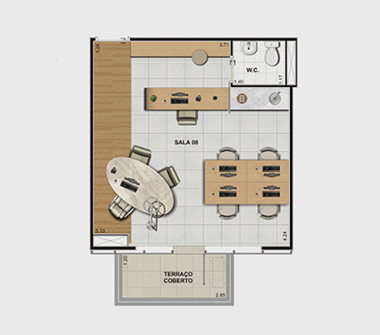 Perspectiva das salas 36m²