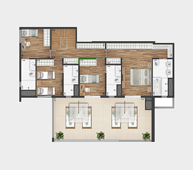 Perspectiva planta duplex superior