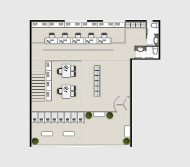 Perspectiva planta agencia bancaria