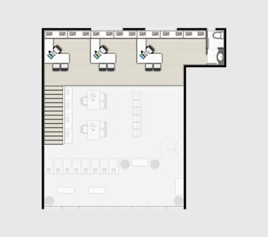 Perspectiva planta agencia bancaria