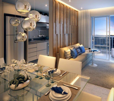 Perspectiva artística living apto 63m²