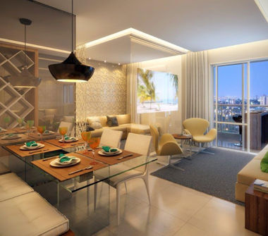 Perspectiva artística living apto 73m²