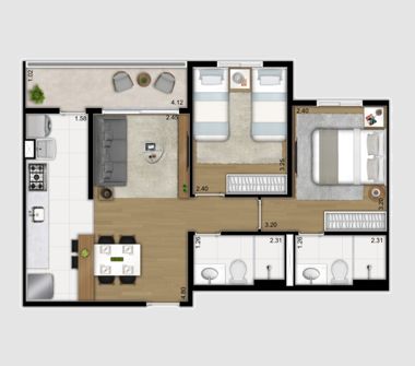 Planta tipo meio 55m²