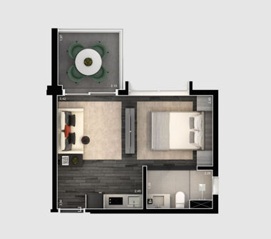 Perspectiva ilustrada planta tipo 30m²