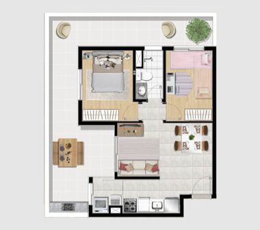 Planta tipo 1 garden 45,65m² 2 dorms