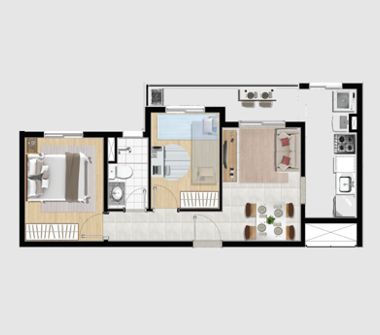 Planta tipo 2 meio 46,38m² 2 dorms